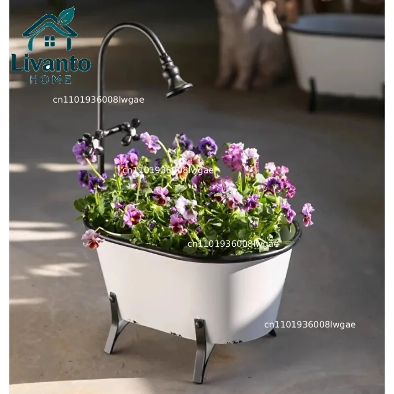 2 Sizes Handmade White and Black Metal Bathtub Planter Pot with Faucet
2 Sizes Handmade White and Black Metal Bathtub Planter Pot with Faucet