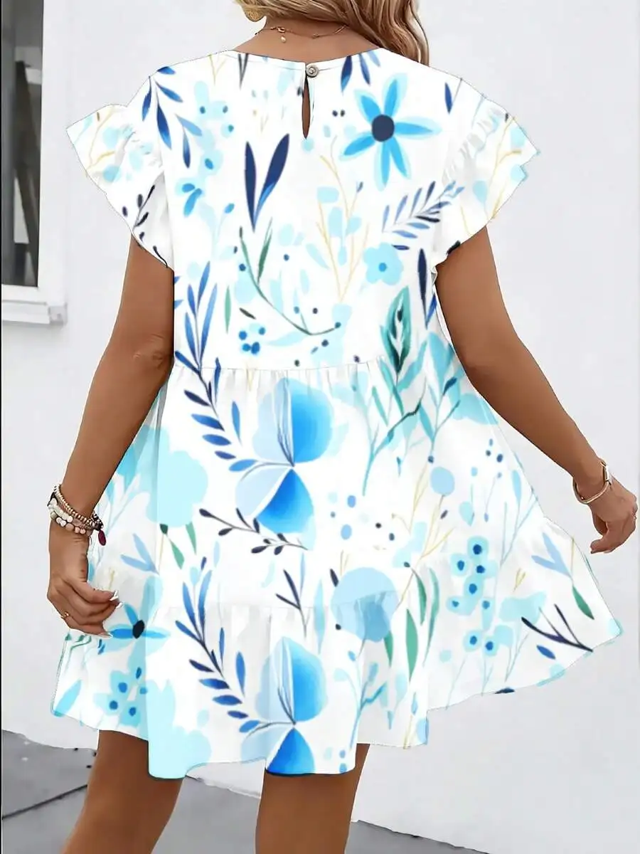 Floral Print Womens Dress Blue White Round Neck Loose Babydoll Summer Casual Dress
Floral Print Womens Dress Blue White Round Neck Loose Babydoll Summer Casual Dress
