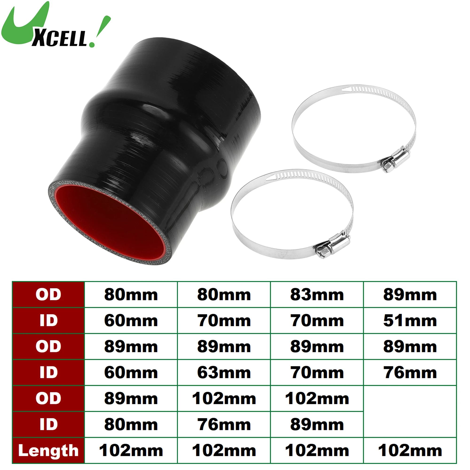 UXCELL 80mm-102mm OD to 60mm-89mm ID 102mm Length Car Silicone Hose with Clamps Hump Hose Coolant Hose Set Black
UXCELL 80mm-102mm OD to 60mm-89mm ID 102mm Length Car Silicone Hose with Clamps Hump Hose Coolant Hose Set Black