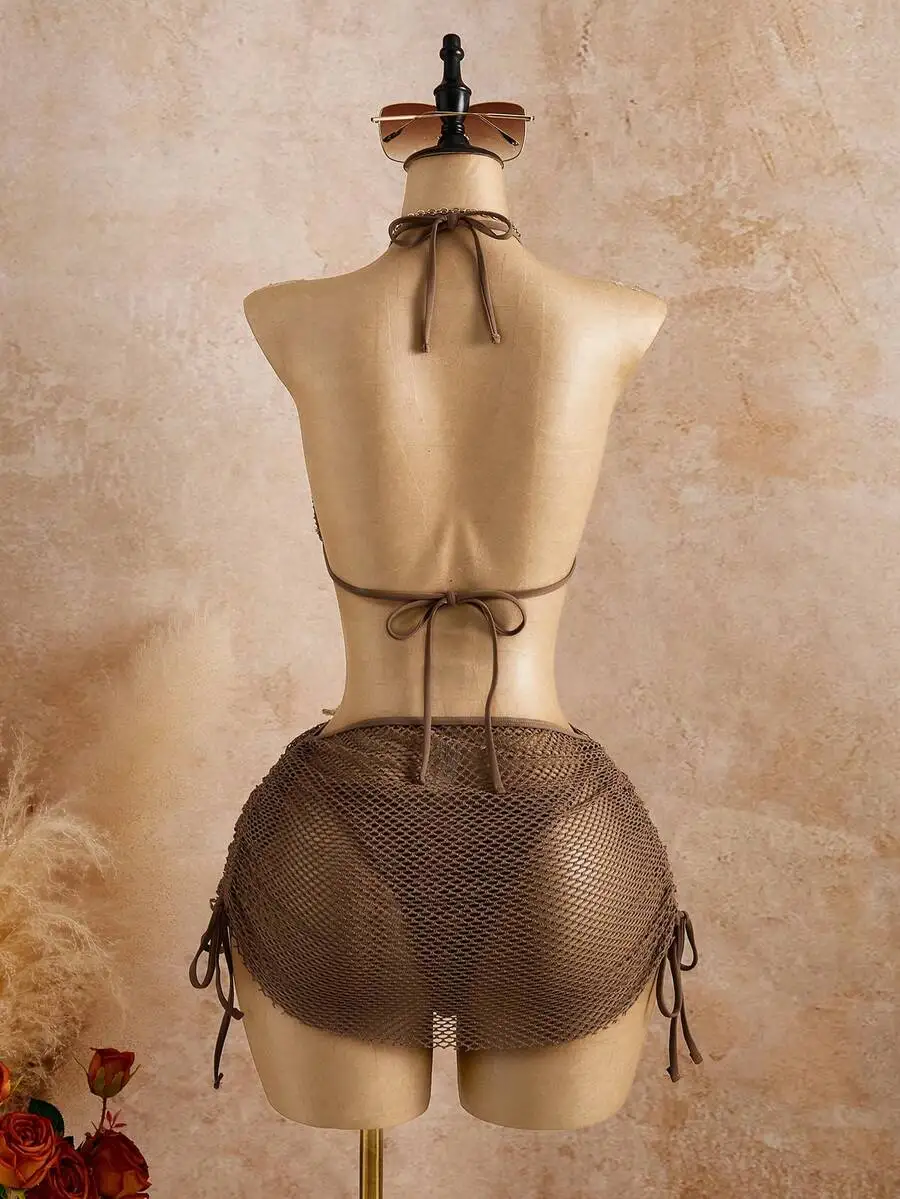 Brown Mesh Bikini Set With Skirt Tie Back Swimsuit For Women
Brown Mesh Bikini Set With Skirt Tie Back Swimsuit For Women