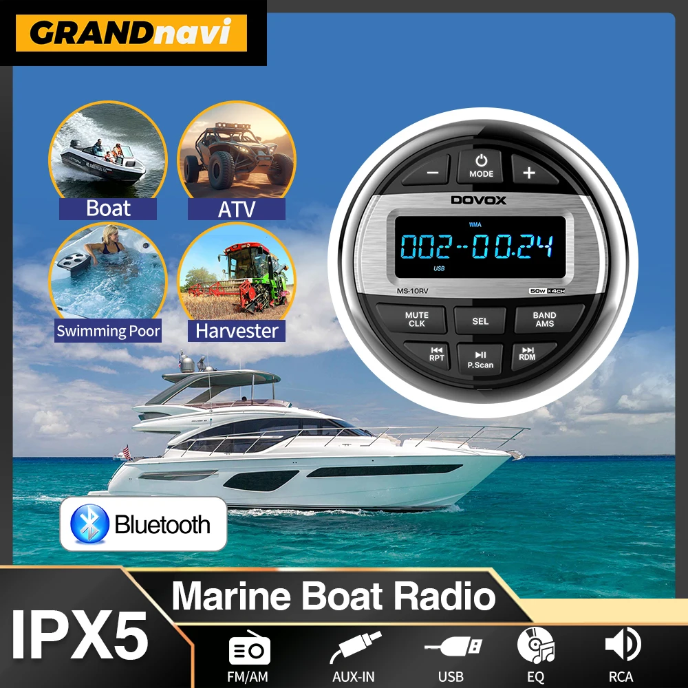GRANDnavi Bluetooth Marine Stereo Boat Radio Waterproof FM AM Digital Media Audio Player For Yacht Gauge ATV UTV Cart Motorcycle
GRANDnavi Bluetooth Marine Stereo Boat Radio Waterproof FM AM Digital Media Audio Player For Yacht Gauge ATV UTV Cart Motorcycle