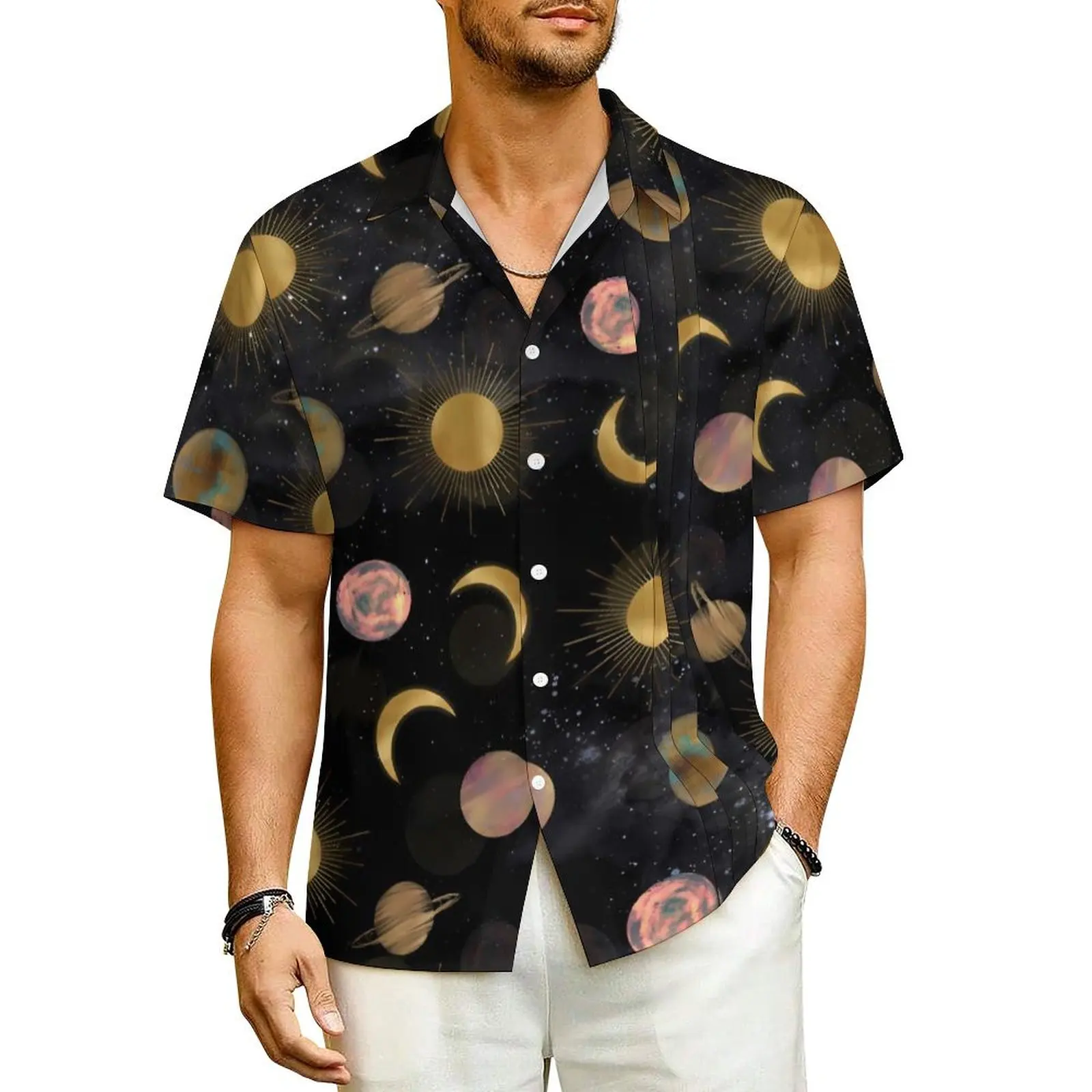 Gold Sun Moon Hawaiian Shirt For Man Vacation Planets Space Casual Shirts Short Sleeve Fashion Vintage Plus Size 3XL 4XL Blouses
Gold Sun Moon Hawaiian Shirt For Man Vacation Planets Space Casual Shirts Short Sleeve Fashion Vintage Plus Size 3XL 4XL Blouses