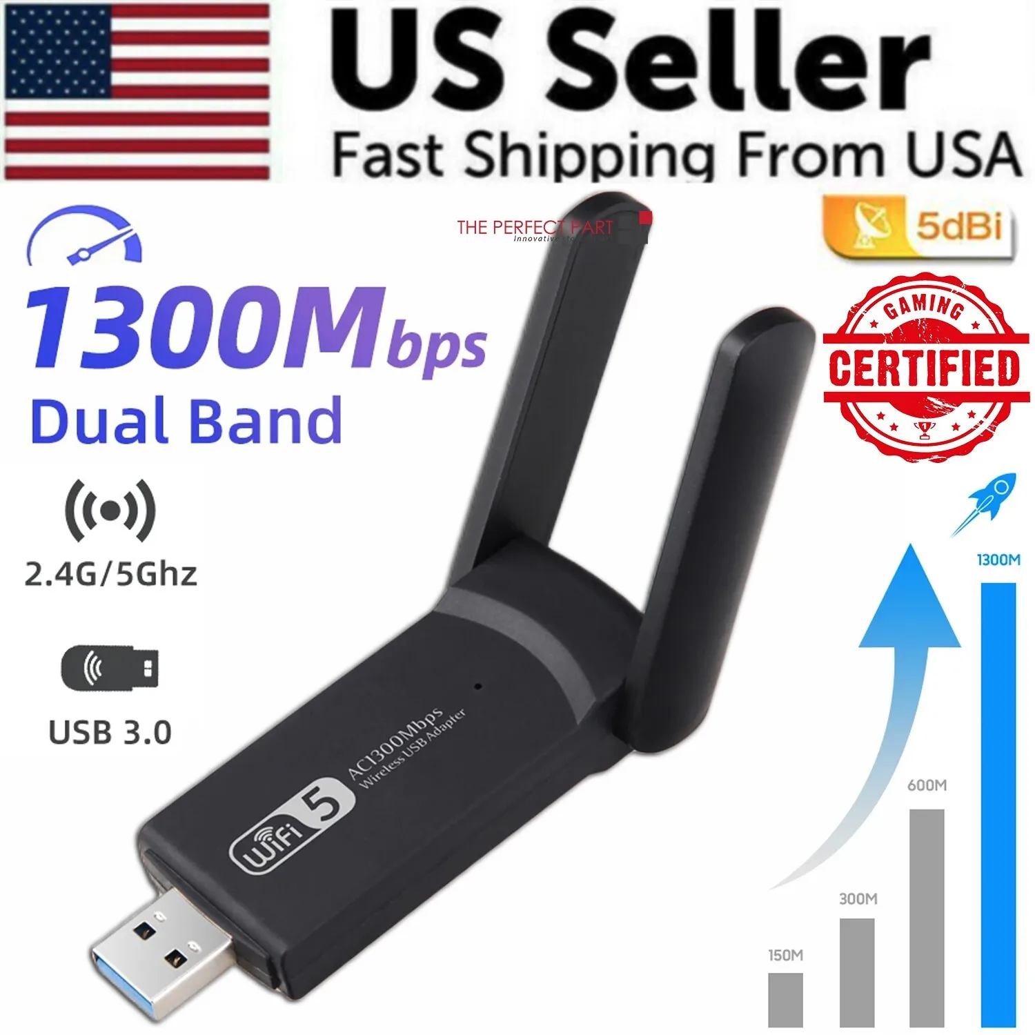 1300Mbps Long Range AC1300 Dual Band 5GHz Wireless USB 3.0 WiFi Adapter Antennas
1300Mbps Long Range AC1300 Dual Band 5GHz Wireless USB 3.0 WiFi Adapter Antennas