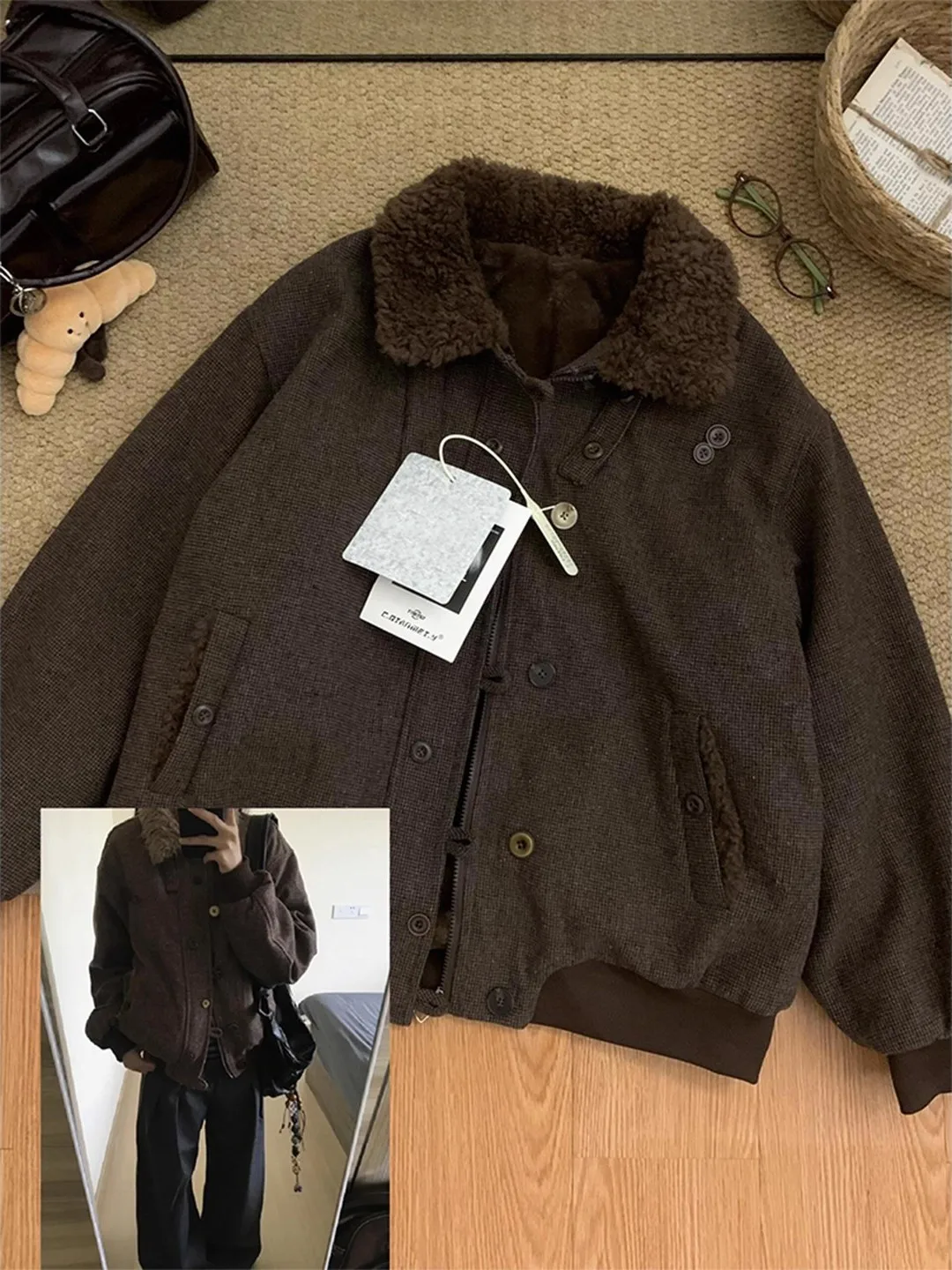 Brown Lamb Fur Collar Cotton Jacket Men's Winter Warm Woolen Coat American Retro Short Cotton Clothes Youth Casual Long Sleeve
Brown Lamb Fur Collar Cotton Jacket Men's Winter Warm Woolen Coat American Retro Short Cotton Clothes Youth Casual Long Sleeve