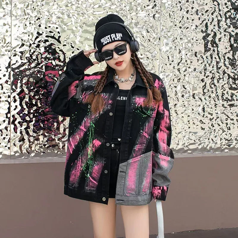 Hand-painted Colorful Graffiti Printed Denim Jacket Contrast Color Casual Streetwear Lapel Long Sleeve Black Jeans Jacket Coat
Hand-painted Colorful Graffiti Printed Denim Jacket Contrast Color Casual Streetwear Lapel Long Sleeve Black Jeans Jacket Coat