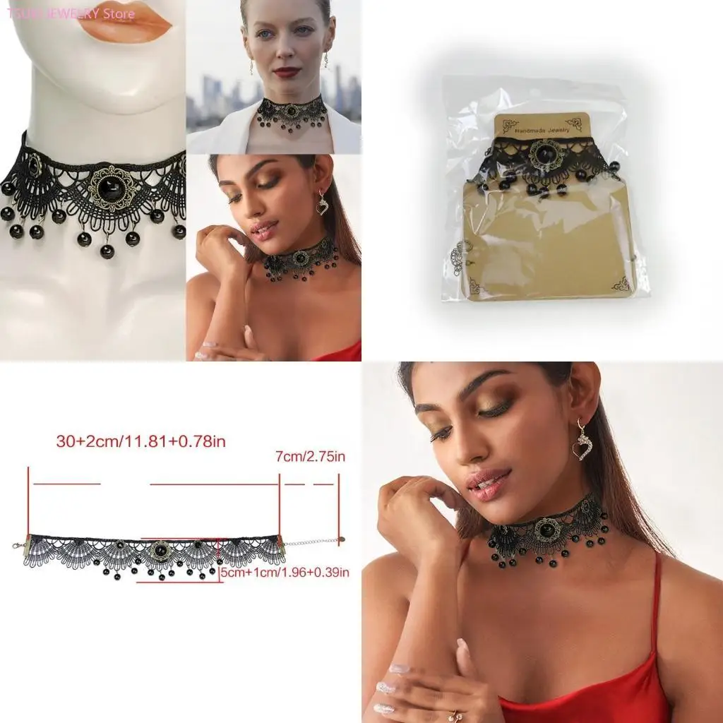 62KE Black Lace Choker Gothic Necklace Choker for Halloween Party Formal Date Dress up Gothic Punk Dark Collar
62KE Black Lace Choker Gothic Necklace Choker for Halloween Party Formal Date Dress up Gothic Punk Dark Collar