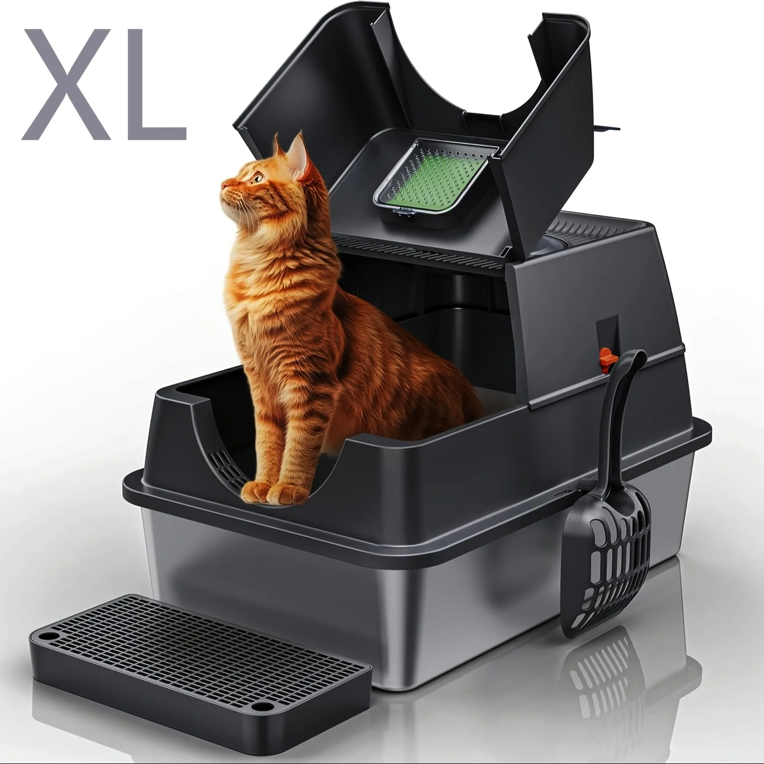 Stainless Steel Cat Litter Box Set, with Deodorizing Block, Featuring An Extra Large 3-in-1 Design with Enclosed/Open Top And Lid, Odorless Litter Pan with High Sides
Stainless Steel Cat Litter Box Set, with Deodorizing Block, Featuring An Extra Large 3-in-1 Design with Enclosed/Open Top And Lid, Odorless Litter Pan with High Sides