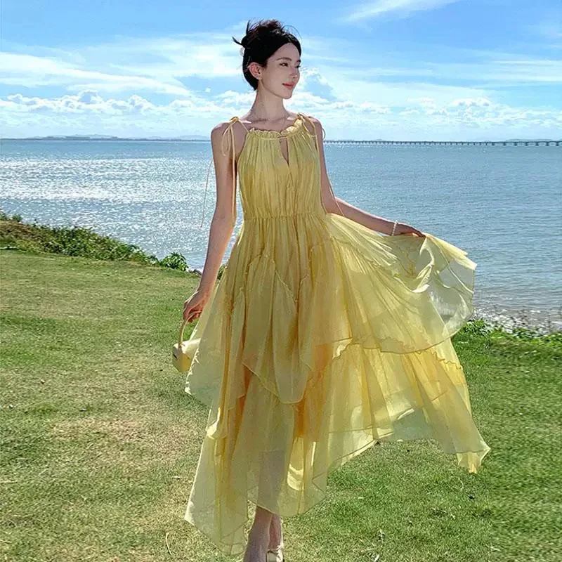 Ladies Women Summer Long Dresses Yellow Trendy Tropical Sweet Bohemian Dress Women Drawstring Cake Layers Waist Beach Vestidos
Ladies Women Summer Long Dresses Yellow Trendy Tropical Sweet Bohemian Dress Women Drawstring Cake Layers Waist Beach Vestidos