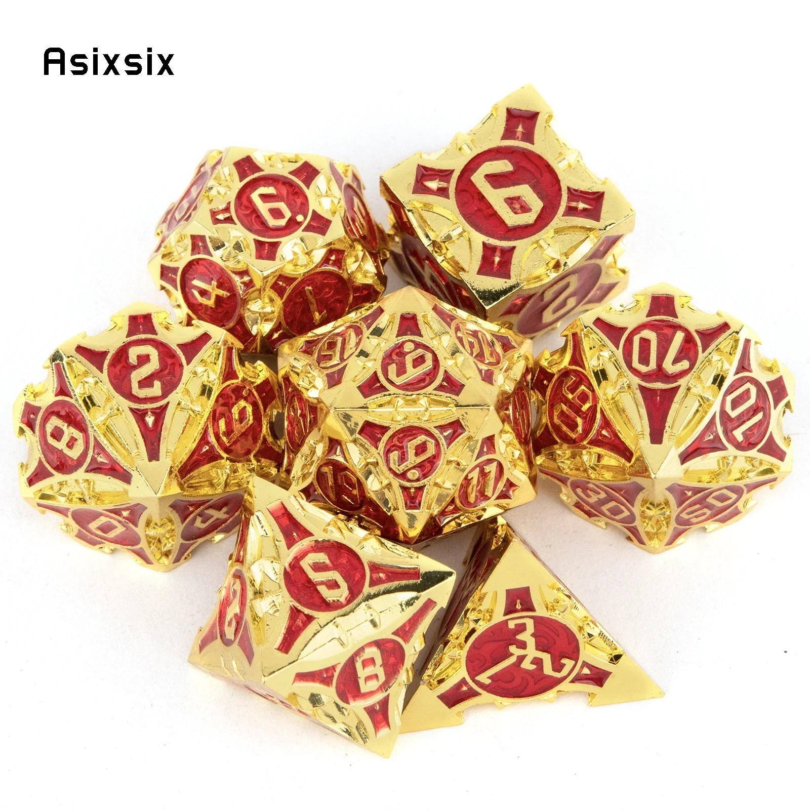 7 Pcs Golden Red Metal Dice Solid Metal Polyhedral Dice Set Suitable for Role-Playing RPG Board Game Gift
7 Pcs Golden Red Metal Dice Solid Metal Polyhedral Dice Set Suitable for Role-Playing RPG Board Game Gift