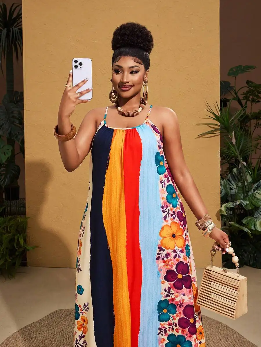 Plus Size Floral Print Spaghetti Strap Maxi Dress For Beach Vacation Spring Summer
Plus Size Floral Print Spaghetti Strap Maxi Dress For Beach Vacation Spring Summer