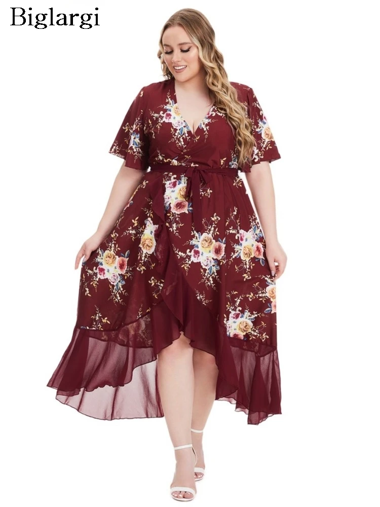 Plus Size Summer Flower Print V-Neck Dress Women Irregular Ruffle Patchwork Fashion Ladies Dresses Loose Pleated Woman Dress
Plus Size Summer Flower Print V-Neck Dress Women Irregular Ruffle Patchwork Fashion Ladies Dresses Loose Pleated Woman Dress