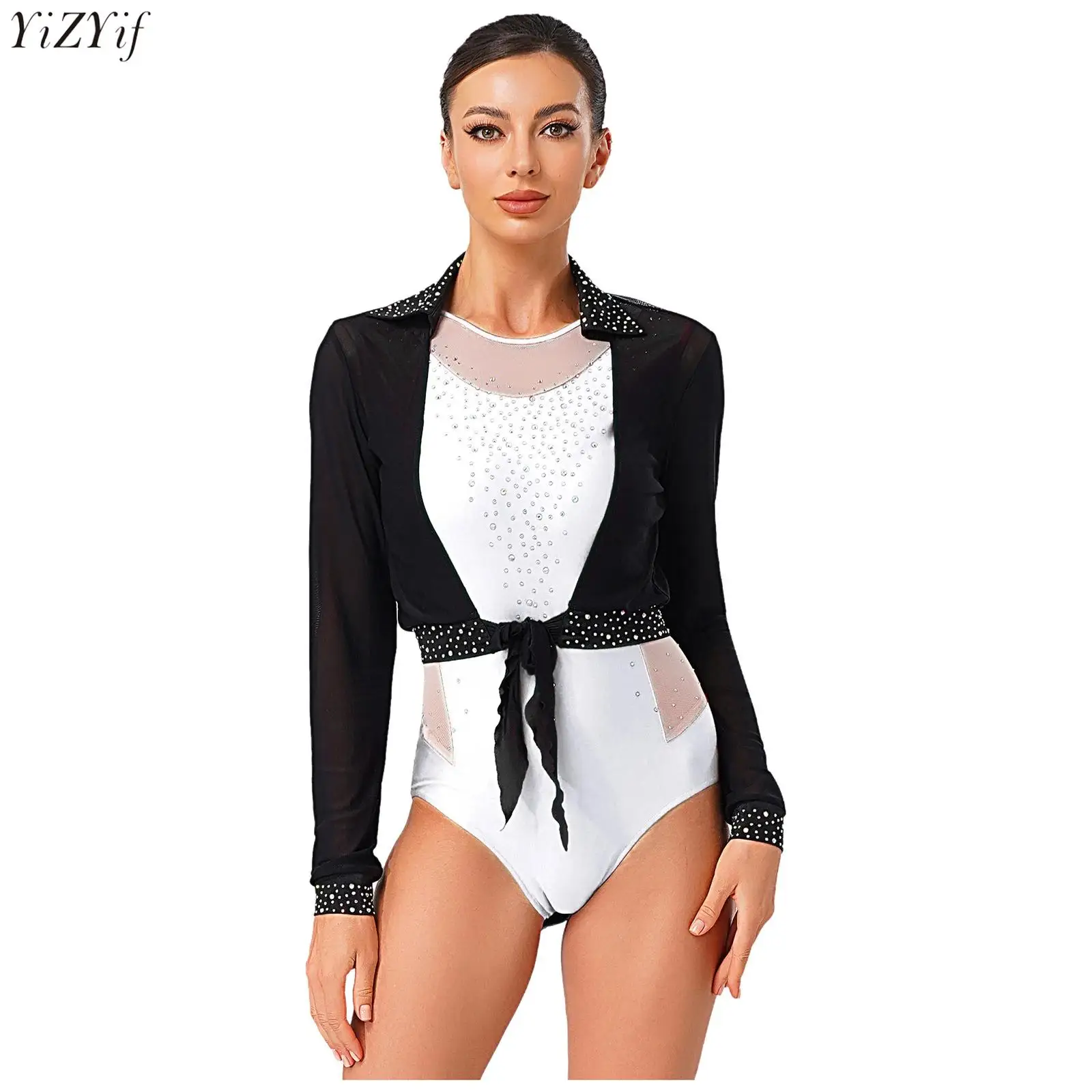 Womens Ballet Dance Gymnastics Leotards Contrast Color Sleeveless Rhinestones Bodysuit+Long Sleeve Open Front Cardigan Crop Tops
Womens Ballet Dance Gymnastics Leotards Contrast Color Sleeveless Rhinestones Bodysuit+Long Sleeve Open Front Cardigan Crop Tops