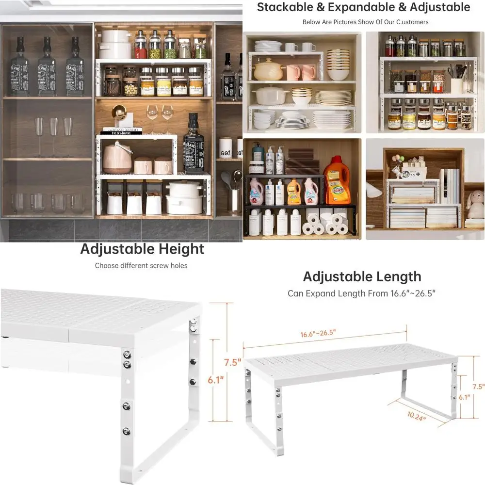 Expandable Adjustable Kitchen Organizer, Stackable Shelving for Cabinets, Countertops, and Bathrooms, White, Large
Expandable Adjustable Kitchen Organizer, Stackable Shelving for Cabinets, Countertops, and Bathrooms, White, Large