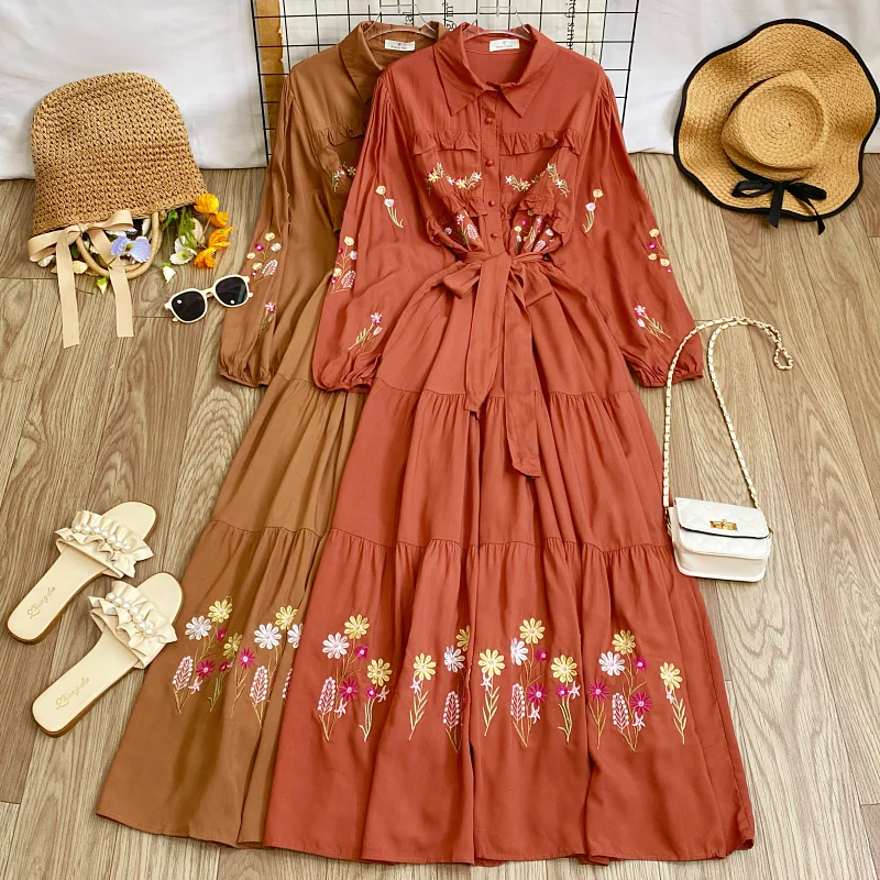 Elegant Embroidered Long Sleeve round Neck Dress Women's High Waist Belted Maxi Casual Cotton Blend Spring 2026 Fashion
Elegant Embroidered Long Sleeve round Neck Dress Women's High Waist Belted Maxi Casual Cotton Blend Spring 2026 Fashion