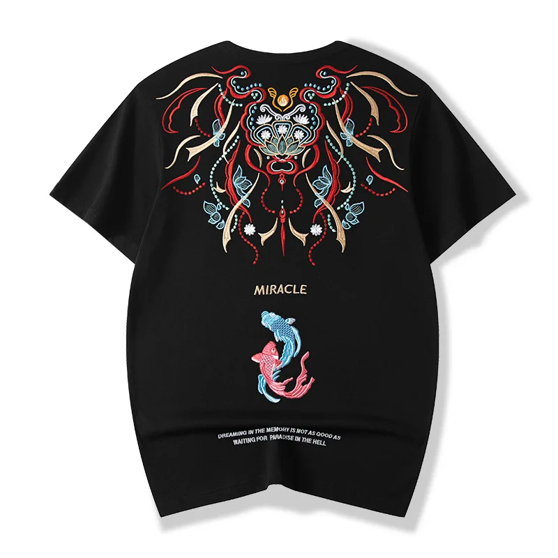 Chinese Embroidery Koi Carp T-shirt Ins Trendy Brand China-Chic Short Sleeve Men's Loose Large Tee Shirt Pêche anime clothes
Chinese Embroidery Koi Carp T-shirt Ins Trendy Brand China-Chic Short Sleeve Men's Loose Large Tee Shirt Pêche anime clothes