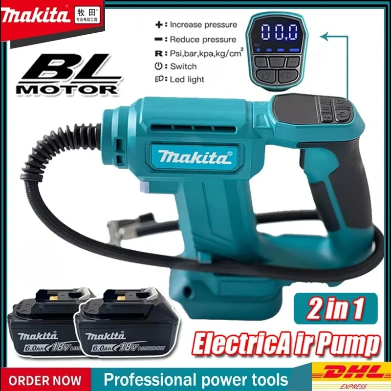 Портативный автомобильный компрессор Makita с цифровым дисплеем для подкачки шин, работающий от аккумулятора 18В
Портативный автомобильный компрессор Makita с цифровым дисплеем для подкачки шин, работающий от аккумулятора 18В