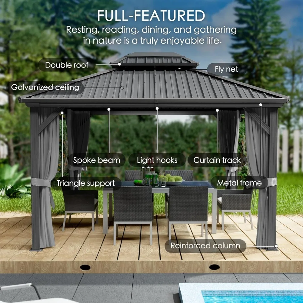 Caesar 10'x12' Hardtop Gazebo - Permanent Metal Pavilion with Netting and Shaded Curtains, Customized
Caesar 10'x12' Hardtop Gazebo - Permanent Metal Pavilion with Netting and Shaded Curtains, Customized