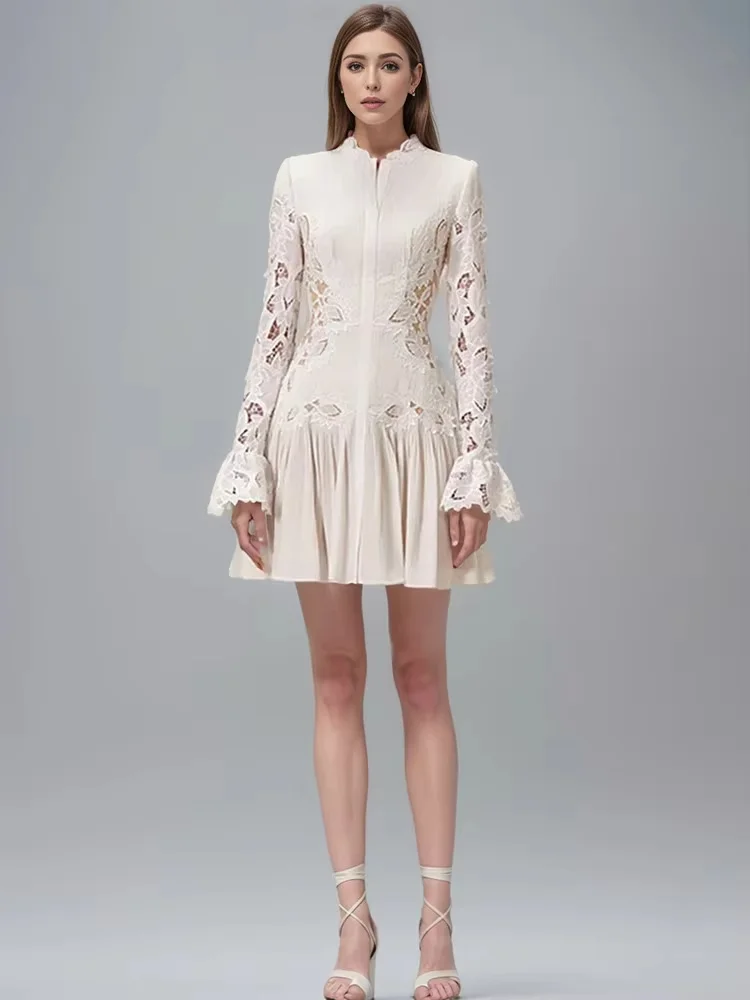 Fashion Women's Hook Flower Hollow Dress Flare Sleeve Lace Embroidery Slim Pleated Mini Dresses Summer 2024 New
Fashion Women's Hook Flower Hollow Dress Flare Sleeve Lace Embroidery Slim Pleated Mini Dresses Summer 2024 New
