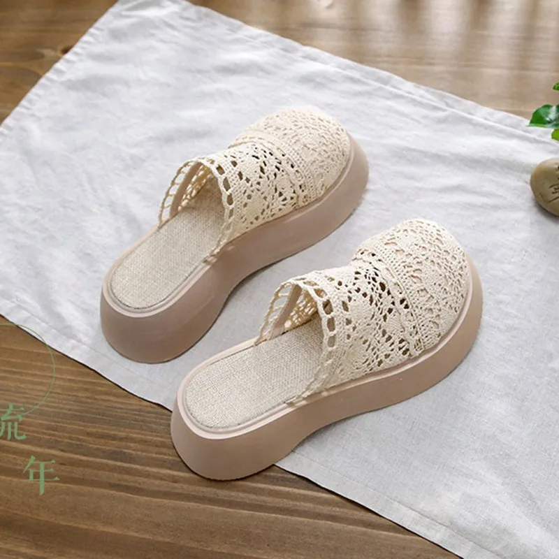 Summer Ladies Platform Slippers New Lace Breathable Half-covered Sandals Outdoor Leisure Mesh Beach Slippers Sandalias De Mujer
Summer Ladies Platform Slippers New Lace Breathable Half-covered Sandals Outdoor Leisure Mesh Beach Slippers Sandalias De Mujer