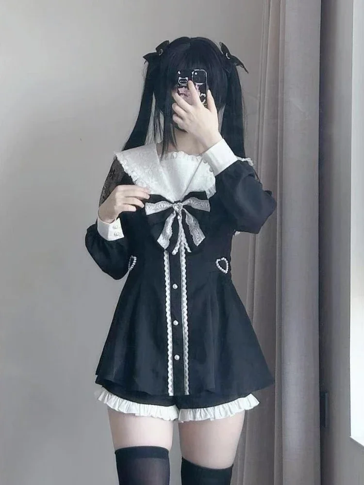 Preppy Style Kawaii Lolita Outfits Sailor Collar Patchwork Lace Tops +Skirts Female Jk Ruffled Suit Y2K Aesthetic Two Piece Sets 
Preppy Style Kawaii Lolita Outfits Sailor Collar Patchwork Lace Tops +Skirts Female Jk Ruffled Suit Y2K Aesthetic Two Piece Sets