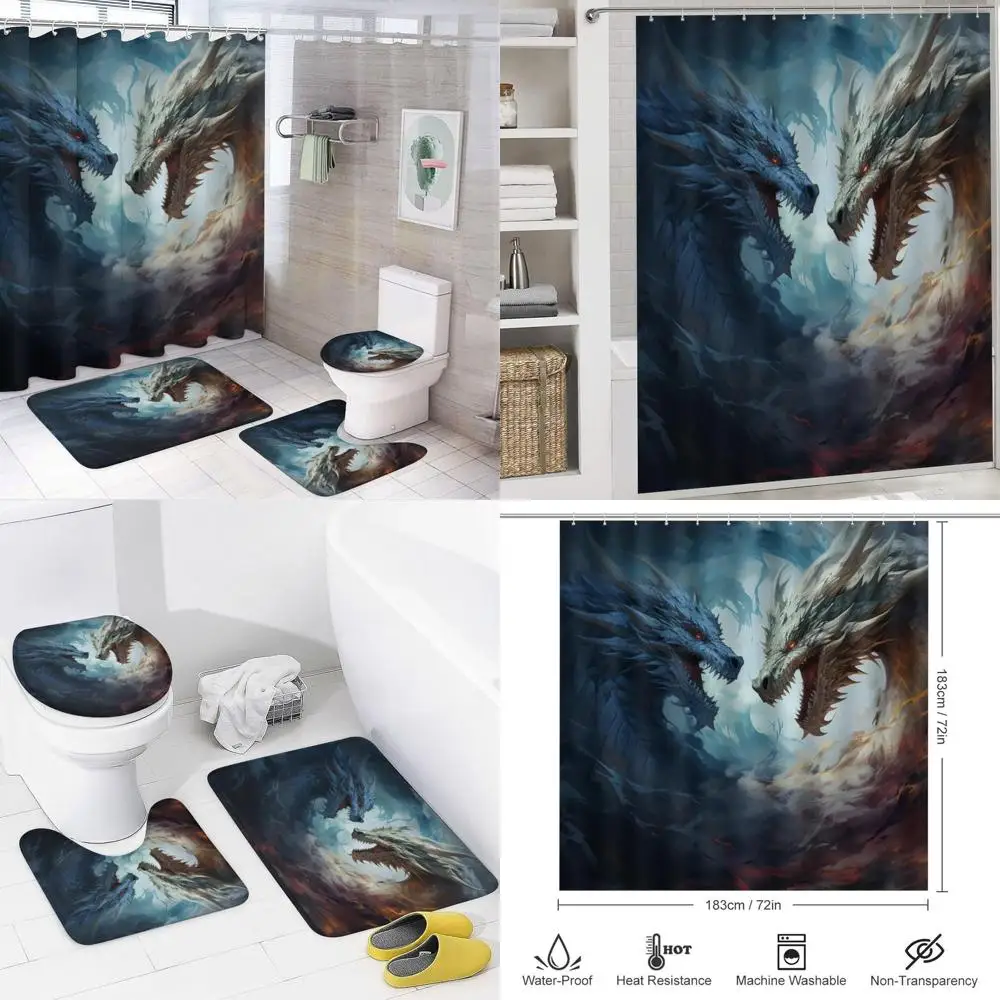 fantasy dragon bathroom set: 4-piece shower curtain with rugs and mat, 3d printed mythical wildlife decor
fantasy dragon bathroom set: 4-piece shower curtain with rugs and mat, 3d printed mythical wildlife decor