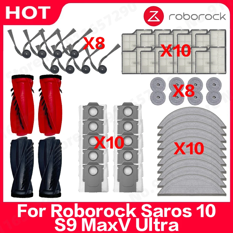 Запасные части, совместимые с Roborock Saros 10 / S9 MaxV Ultra: основная щетка, боковая щетка, HEPA-фильтр, салфетка для влажной уборки, мешок для сбора пыли
Запасные части, совместимые с Roborock Saros 10 / S9 MaxV Ultra: основная щетка, боковая щетка, HEPA-фильтр, салфетка для влажной уборки, мешок для сбора пыли