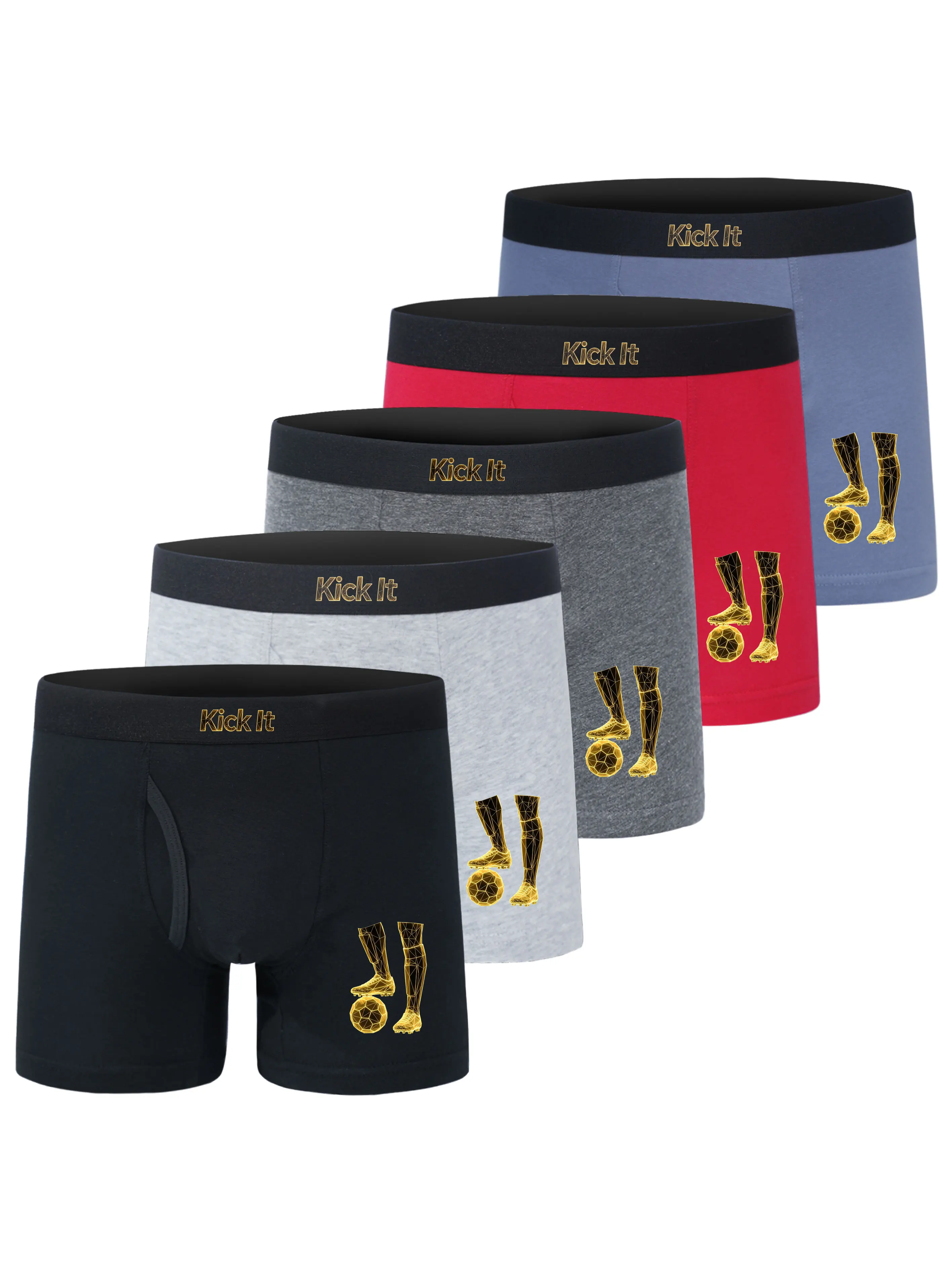 5 Pack Boys' Multicolor Soccer Underwear Gold Wireframe Football Print Boxer Briefs Breathable Children's Underpants
5 Pack Boys' Multicolor Soccer Underwear Gold Wireframe Football Print Boxer Briefs Breathable Children's Underpants