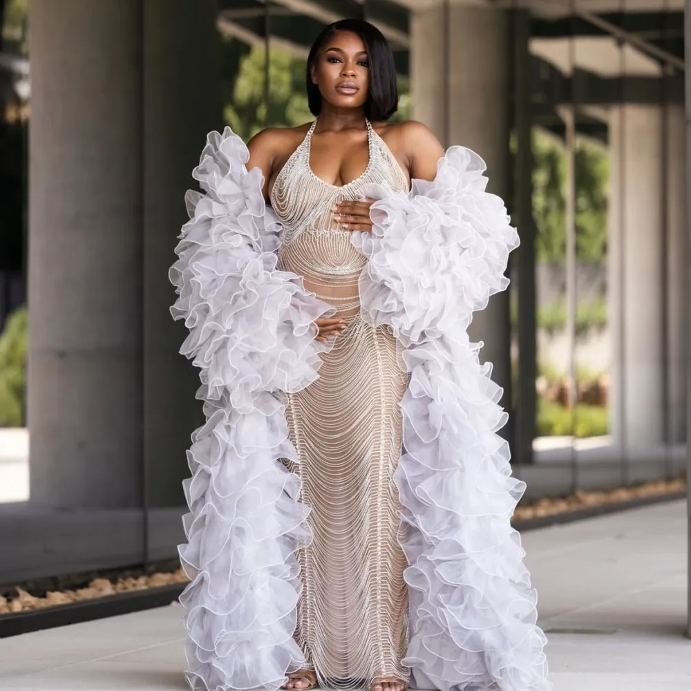 hot White Fluffy Wedding Jacket Full Sleeves Floor Length Ruffles Tiered Women Coat Outwear Outfit Cross dressing Queen Cloak
hot White Fluffy Wedding Jacket Full Sleeves Floor Length Ruffles Tiered Women Coat Outwear Outfit Cross dressing Queen Cloak
