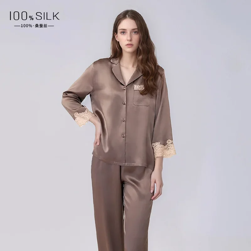 Lace Trim 100 Real Silk Pajamas Loungewear Solid Color Long-Sleeved Cardigan Pyjamas Nightwear Button Down Lapel Pajama Homewear
Lace Trim 100 Real Silk Pajamas Loungewear Solid Color Long-Sleeved Cardigan Pyjamas Nightwear Button Down Lapel Pajama Homewear