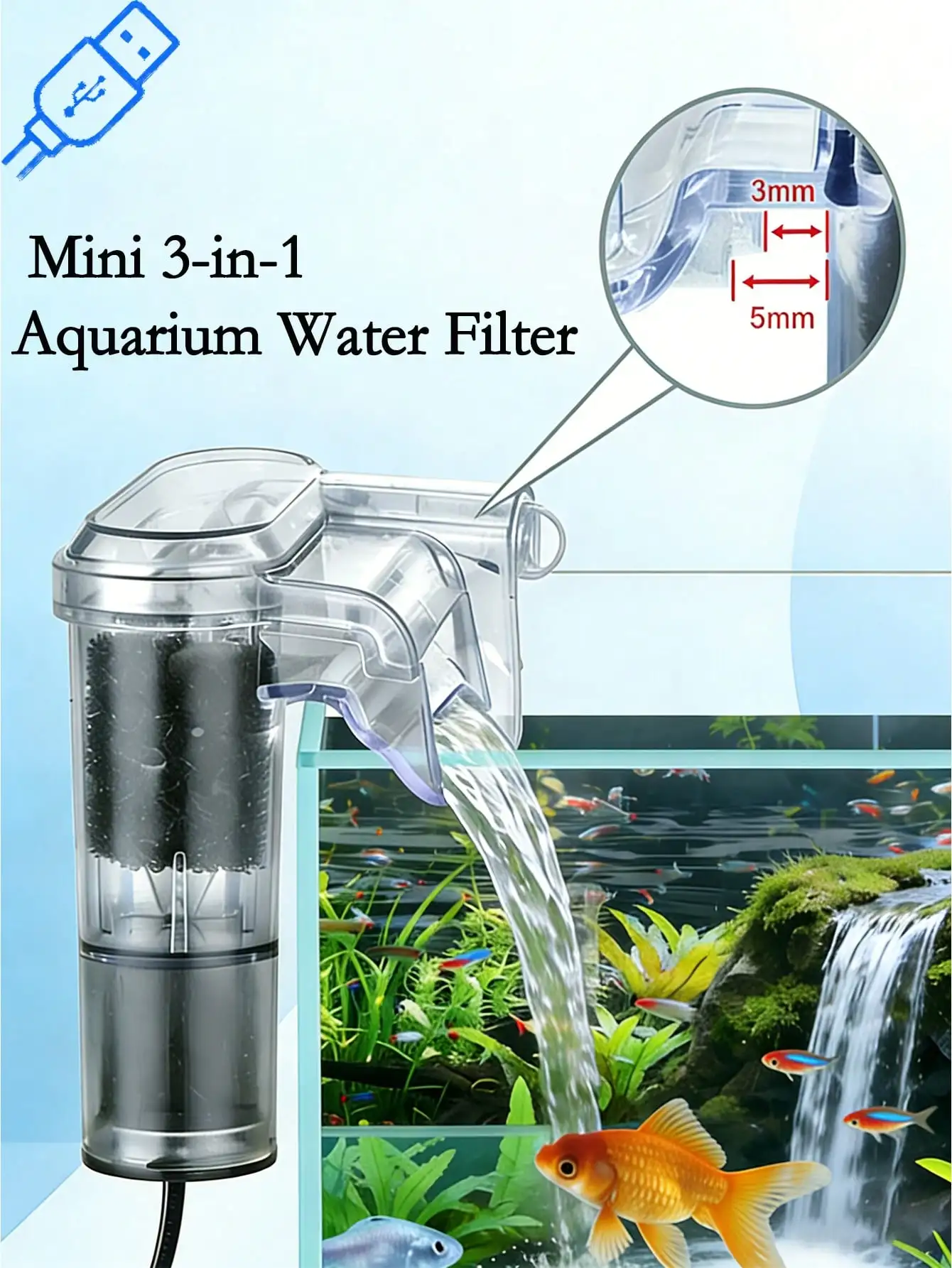 3-In-1 Mini Aquarium Wall-Mounted Waterfall Oxygen Circulation Filter Pump, With USB Universal Interface, Automatic Water Circulation Filtration System, Increases Oxygen Content In Small Aquariums, Professional Wall-Mounted Design Requires No Installation
3-In-1 Mini Aquarium Wall-Mounted Waterfall Oxygen Circulation Filter Pump, With USB Universal Interface, Automatic Water Circulation Filtration System, Increases Oxygen Content In Small Aquariums, Professional Wall-Mounted Design Requires No Installation