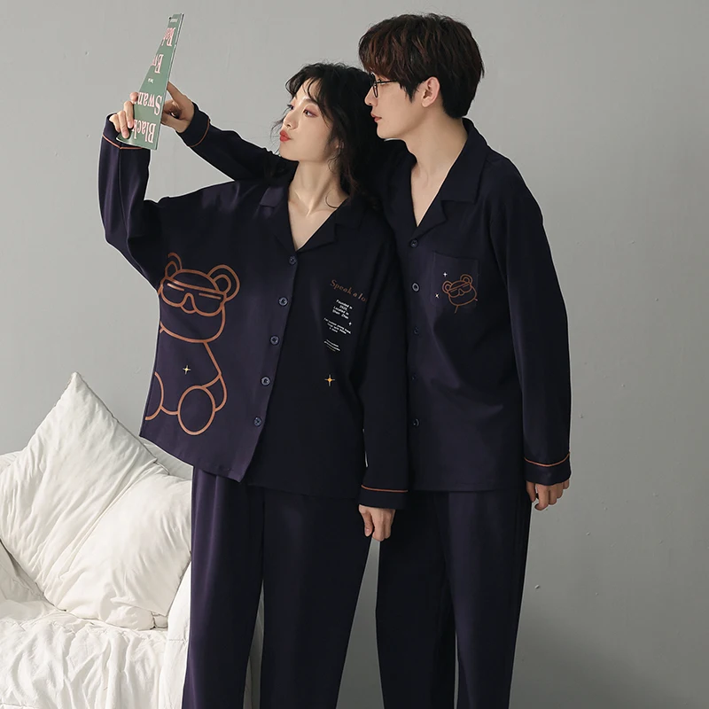 Black couple pajamas cute and cool style men's and women's home wear all cotton autumn and winter set loose fitting M-3XL
Black couple pajamas cute and cool style men's and women's home wear all cotton autumn and winter set loose fitting M-3XL