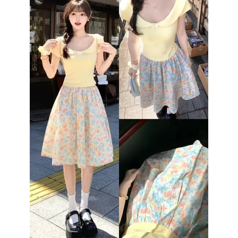 2026 Summer New Yellow Short Sleeve Tops Print Floral Skirts Two Piece Suits Japan Korean Lady Sweet T-Shirts Skirts Outfits
2026 Summer New Yellow Short Sleeve Tops Print Floral Skirts Two Piece Suits Japan Korean Lady Sweet T-Shirts Skirts Outfits