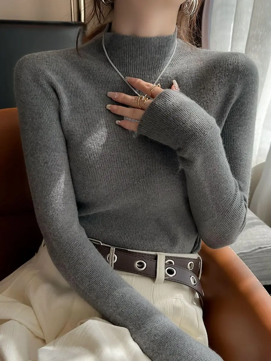 Half-turtleneck Knitted Women Sweater Ribbed Tees Temperament Long Sleeve Bottoming Tshirts Roupas Feminina Gray
Half-turtleneck Knitted Women Sweater Ribbed Tees Temperament Long Sleeve Bottoming Tshirts Roupas Feminina Gray