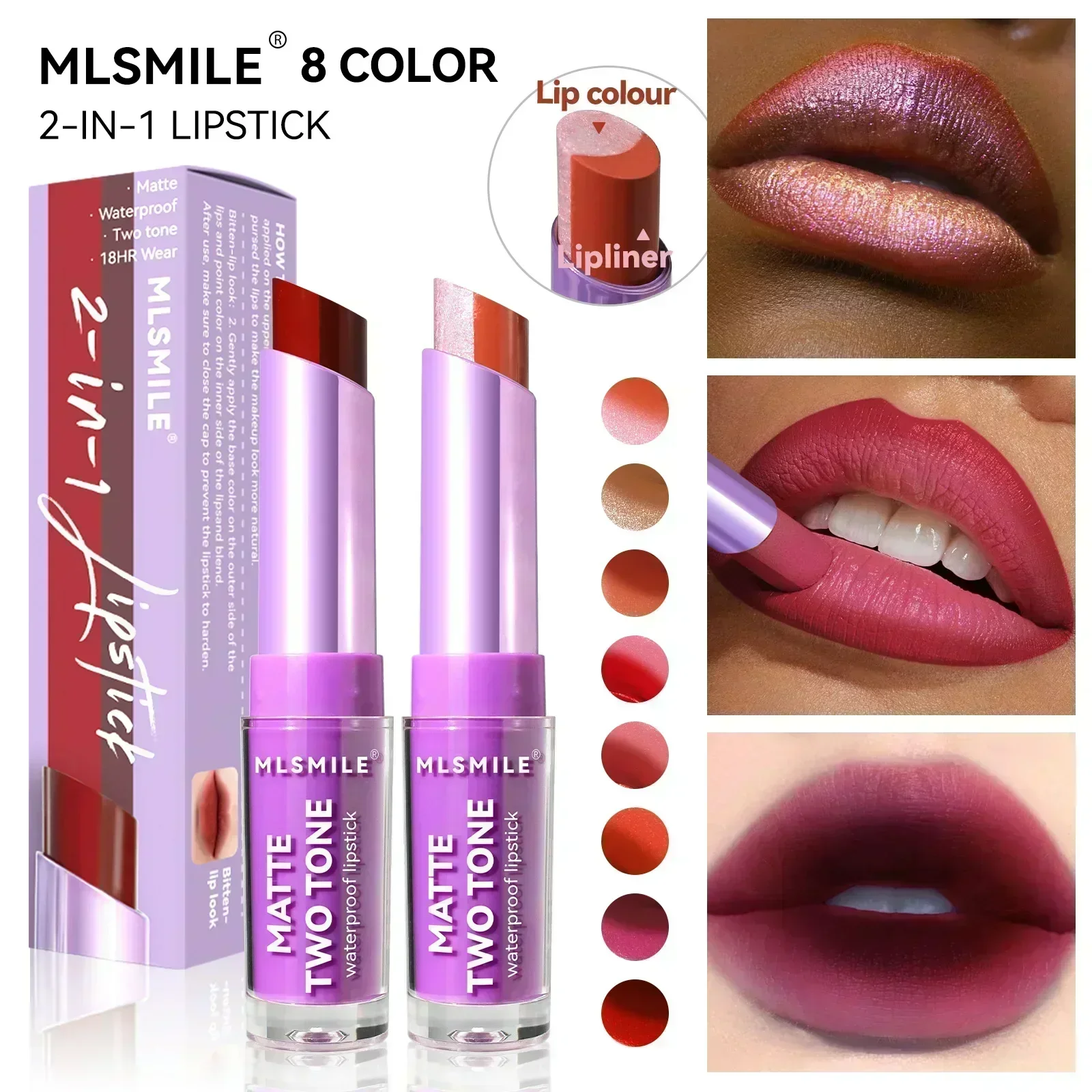MLSMILE New 8 Color Lipstick Matte Shimmer Sexy Lip Tint Fashion Two Tone Lipstick Lipliner Set Waterproof Moisturize Cosmetics
MLSMILE New 8 Color Lipstick Matte Shimmer Sexy Lip Tint Fashion Two Tone Lipstick Lipliner Set Waterproof Moisturize Cosmetics
