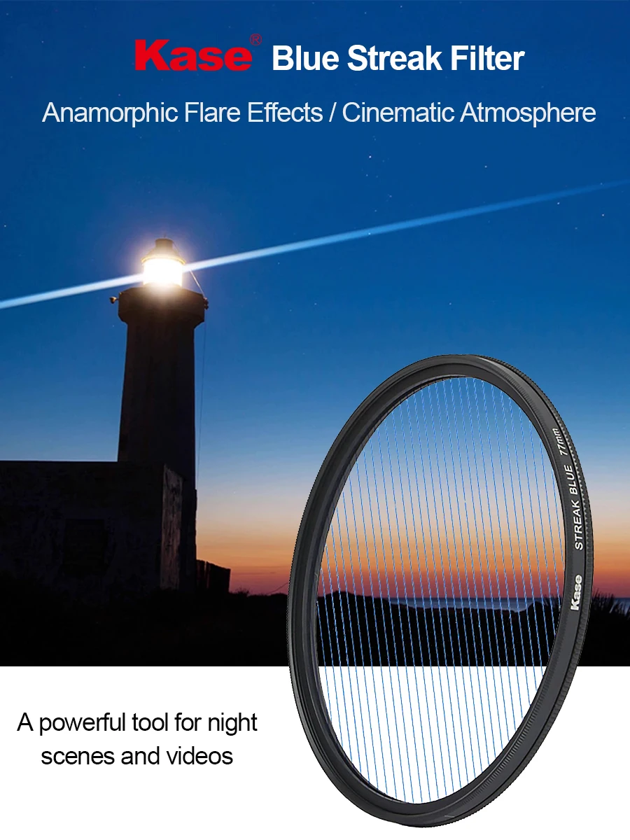 Фильтр Kase Blue Streak для создания аноморфных эффектов и световых искрений, создающий кинематографическую атмосферу, из оптического стекла для объективов камер 67/72/77/82 мм
Фильтр Kase Blue Streak для создания аноморфных эффектов и световых искрений, создающий кинематографическую атмосферу, из оптического стекла для объективов камер 67/72/77/82 мм