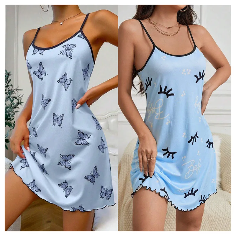 Women's Summer One-piece Dress Sling Sleeveless O Neck Pajamas Short Dress Nightgown Cartoon Printing Cute Thin Soft Loungewear
Women's Summer One-piece Dress Sling Sleeveless O Neck Pajamas Short Dress Nightgown Cartoon Printing Cute Thin Soft Loungewear