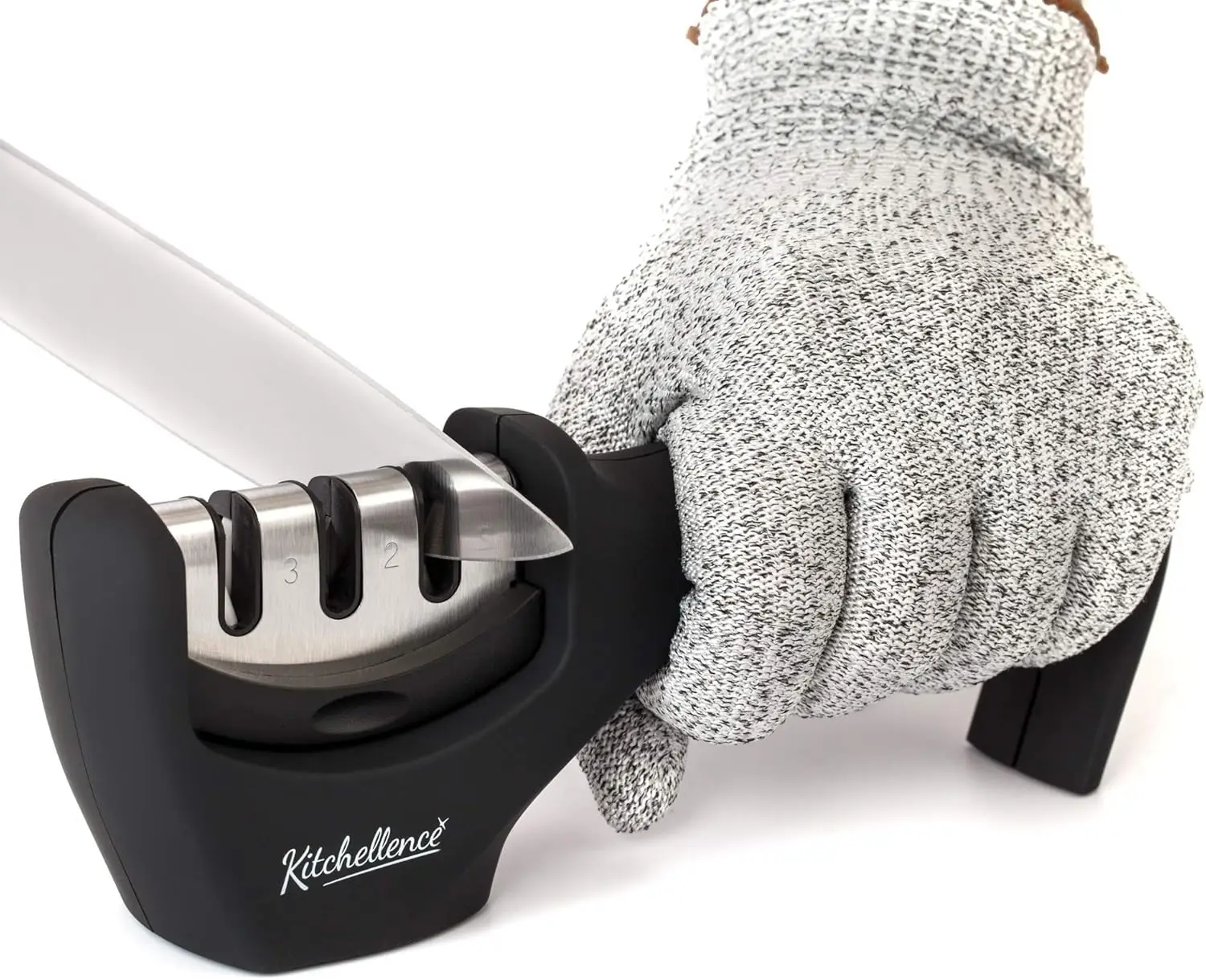 4-in-1 Kitchen Knife Accessories: 3-Stage Knife Sharpener Helps Repair, Restore, Polish Blades and Cut-Resistant Glove (Black)
4-in-1 Kitchen Knife Accessories: 3-Stage Knife Sharpener Helps Repair, Restore, Polish Blades and Cut-Resistant Glove (Black)