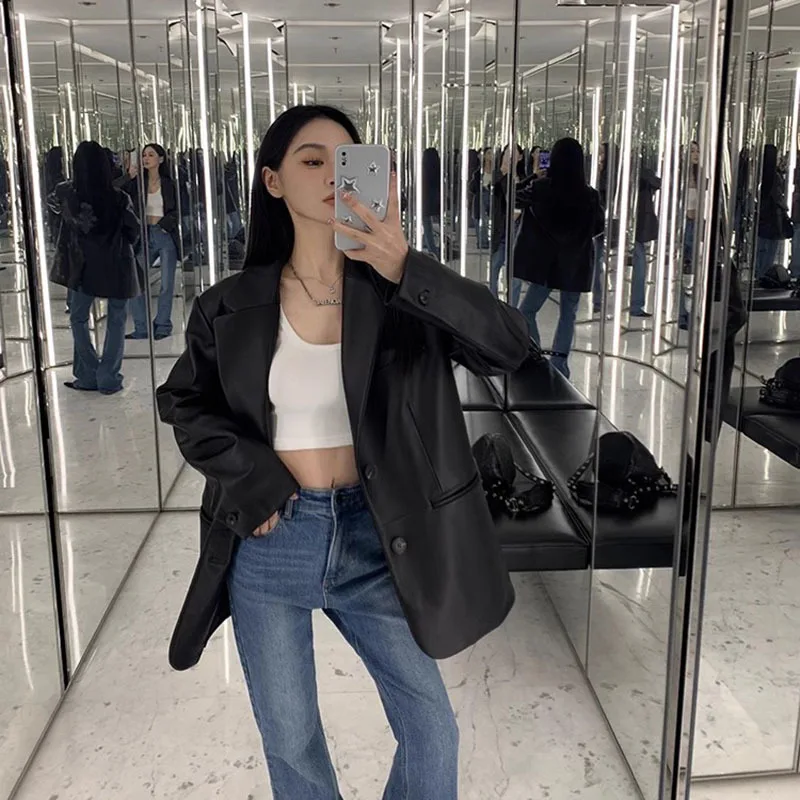 New 2023 Fashion Women's Genuine Leather Small Blazer Jackets Spring Autumn Mid-length Loose Temperament Single Breasted Sheepsk
New 2023 Fashion Women's Genuine Leather Small Blazer Jackets Spring Autumn Mid-length Loose Temperament Single Breasted Sheepsk