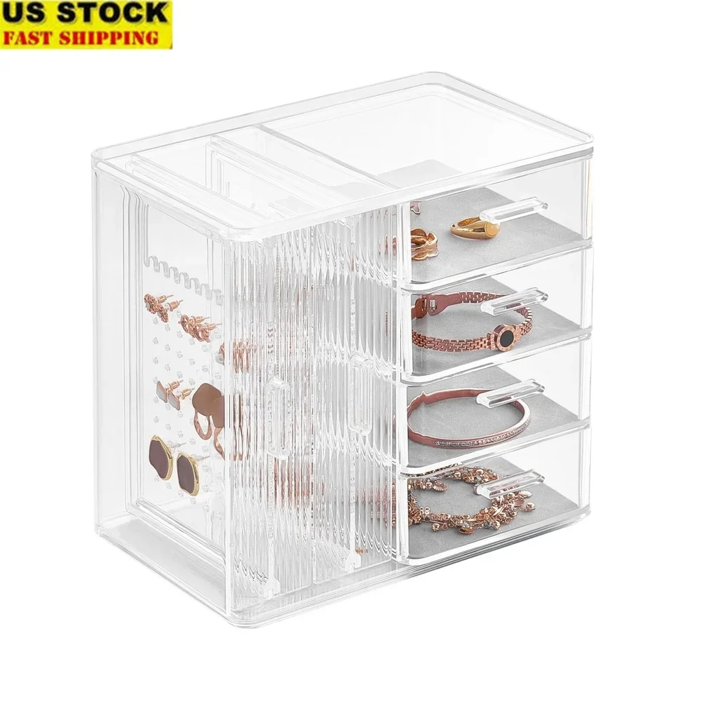 Premium 4-Drawer Jewelry Organizer with Pull-Out Earring Trays Holds 80 Pairs of Earrings Stackable Jewelry Storage Vanity
Premium 4-Drawer Jewelry Organizer with Pull-Out Earring Trays Holds 80 Pairs of Earrings Stackable Jewelry Storage Vanity