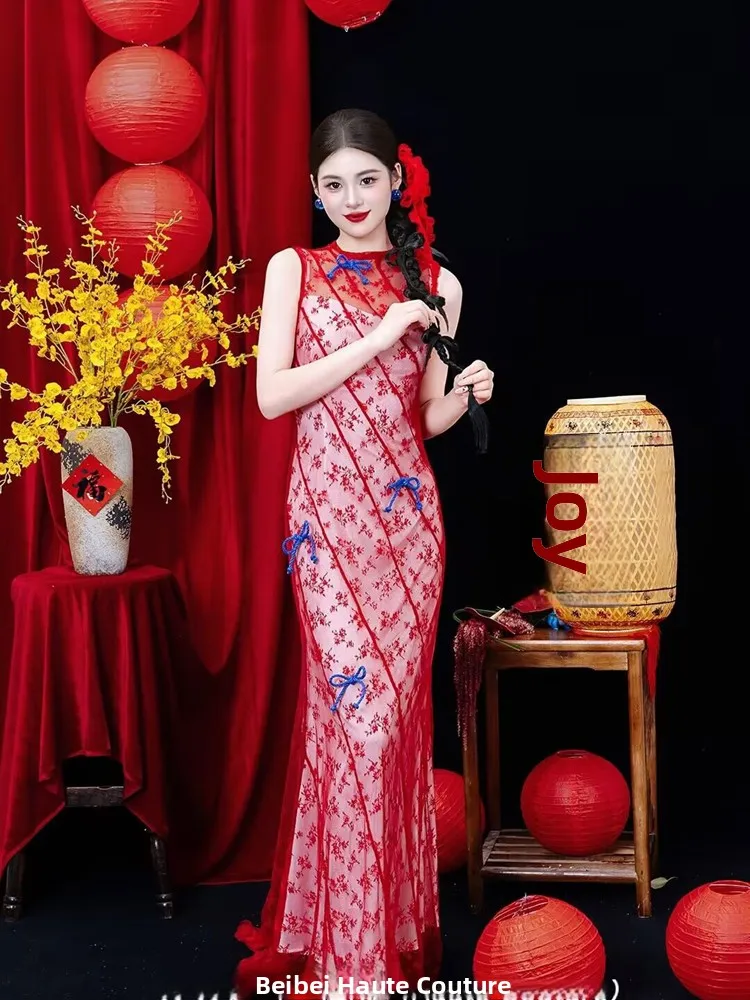 Retro Chinese Style Morning Robe Wedding Dress Sleeveless Long Skirt for Women Elegant Sensation Customizable Engagement Party
Retro Chinese Style Morning Robe Wedding Dress Sleeveless Long Skirt for Women Elegant Sensation Customizable Engagement Party