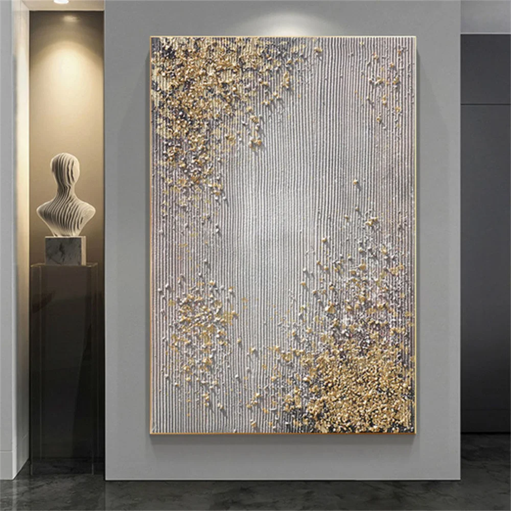 Frameless hand drawn abstract canvas oil painting and modern mural gold foil line texture home decoration art wall poster miracl
Frameless hand drawn abstract canvas oil painting and modern mural gold foil line texture home decoration art wall poster miracl