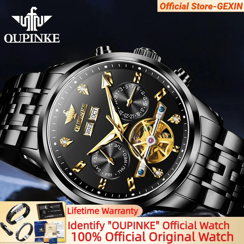 OUPINKE 3248 Original Mechanical Watch Black Stainless steel Flywheel Skeleton Luxury Diamond Automatic Movement Watches
OUPINKE 3248 Original Mechanical Watch Black Stainless steel Flywheel Skeleton Luxury Diamond Automatic Movement Watches