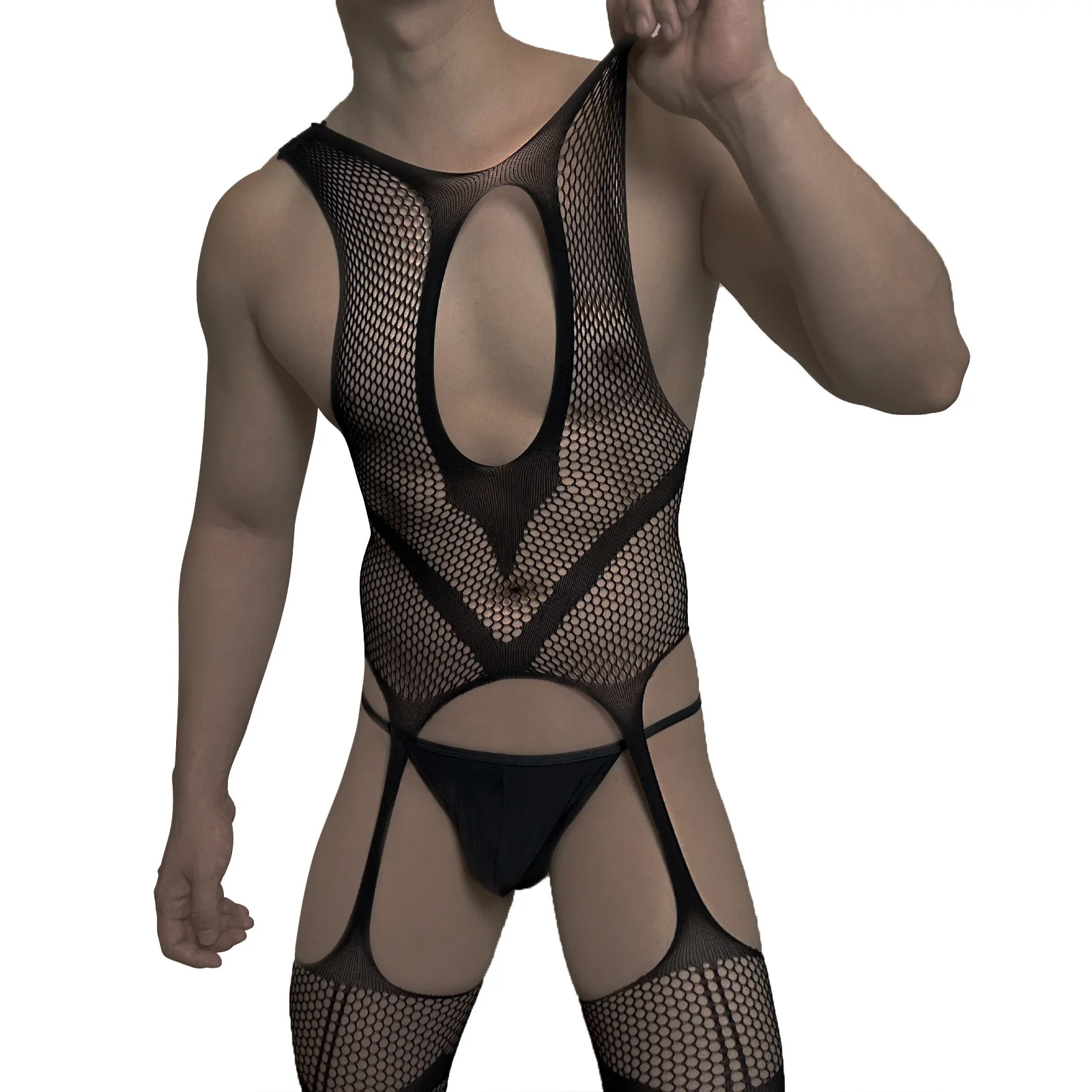 Мужское эротическое белье: Сексуальный сетчатый комбинезон-колготки с подвязками и трусами без промежности для кроссдрессинга
Мужское эротическое белье: Сексуальный сетчатый комбинезон-колготки с подвязками и трусами без промежности для кроссдрессинга