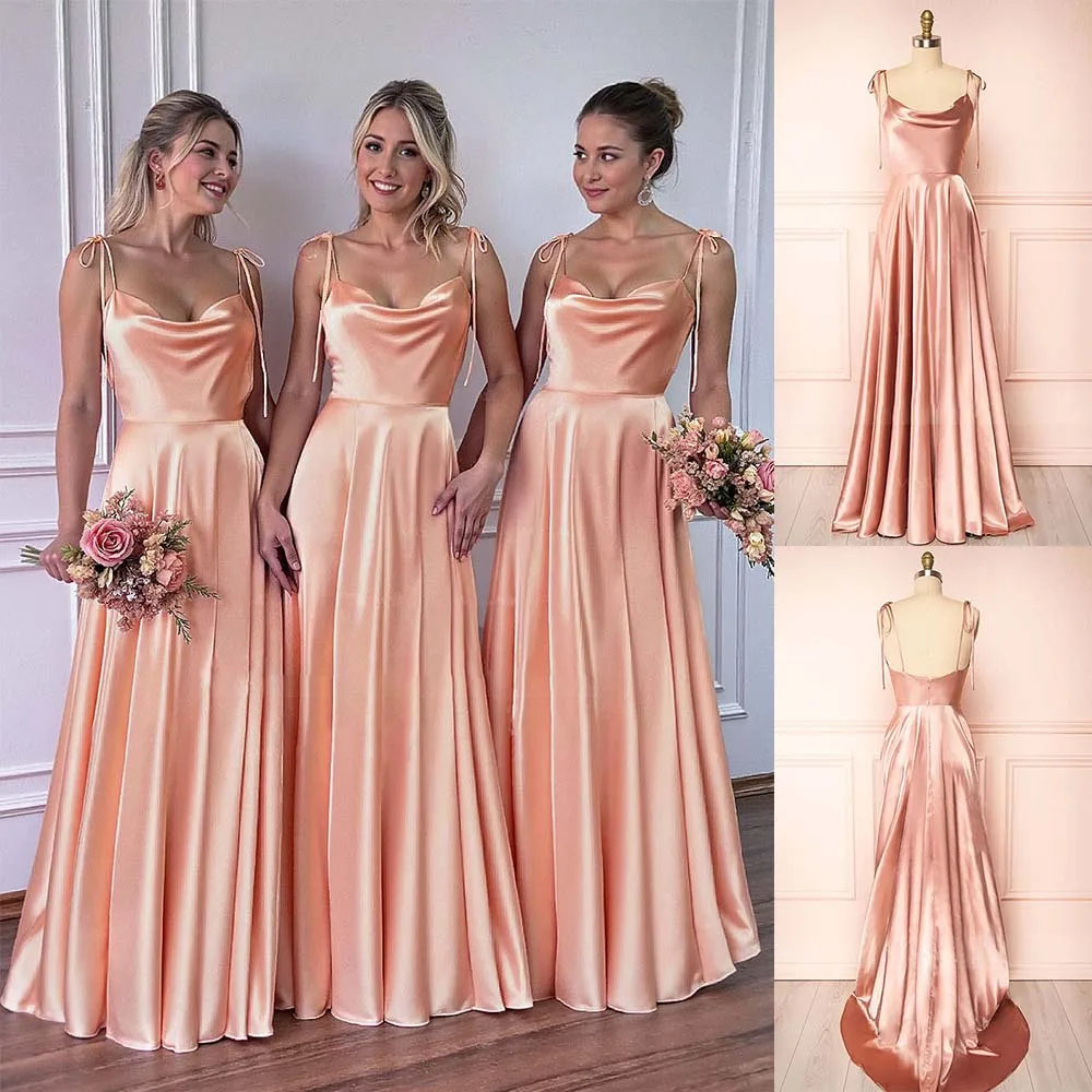Customized Women's Bridesmaid Dress A-Line Cowl Neck Spaghetti Strap Wedding Party Dress Satin Robe Backless Prom Evening Gown
Customized Women's Bridesmaid Dress A-Line Cowl Neck Spaghetti Strap Wedding Party Dress Satin Robe Backless Prom Evening Gown