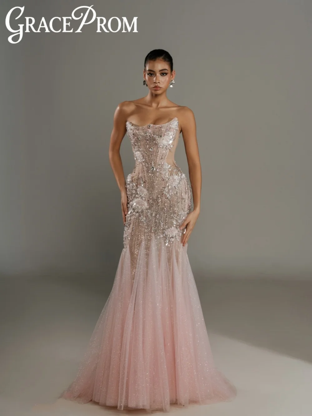 Glamorous Pink Tulle Evening Dress Dazzling Crystal Mermaid Long Wedding Party Gown Customized Exquisite Banquet Gowns
Glamorous Pink Tulle Evening Dress Dazzling Crystal Mermaid Long Wedding Party Gown Customized Exquisite Banquet Gowns