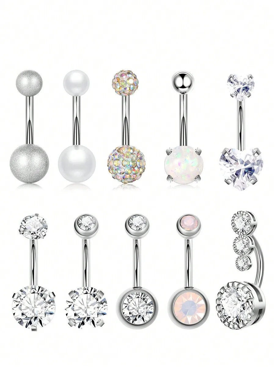 10pcs Stainless Steel CZ Belly Button Rings For Women Navel Piercing Jewelry Set
10pcs Stainless Steel CZ Belly Button Rings For Women Navel Piercing Jewelry Set