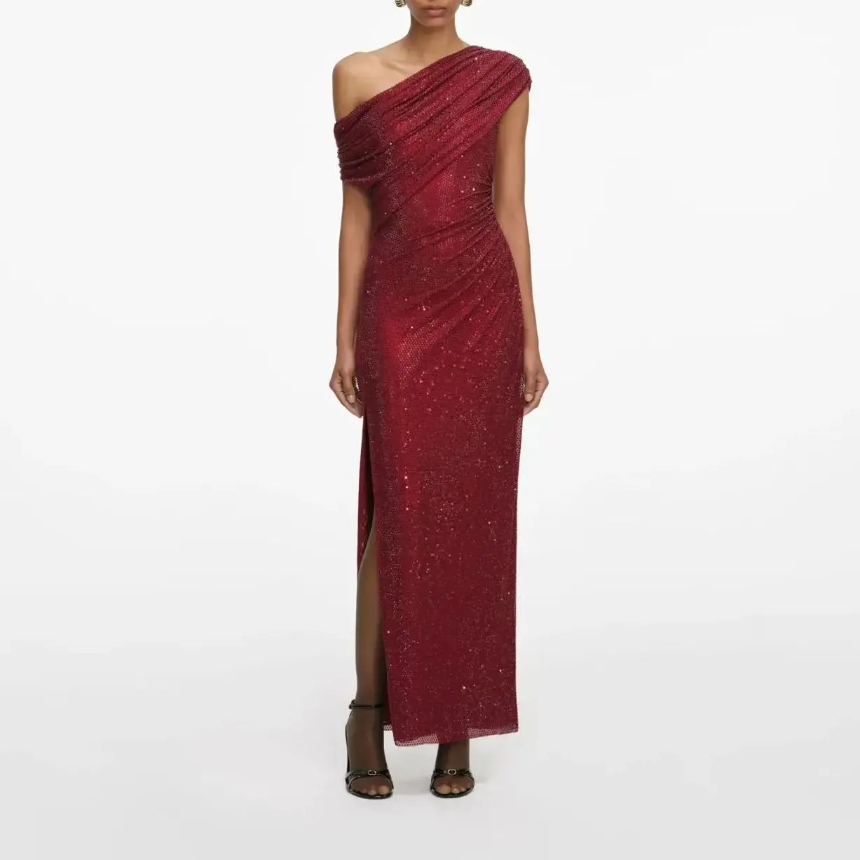 Women rhinestone fashion party red dress One shoulder split long dress
Women rhinestone fashion party red dress One shoulder split long dress