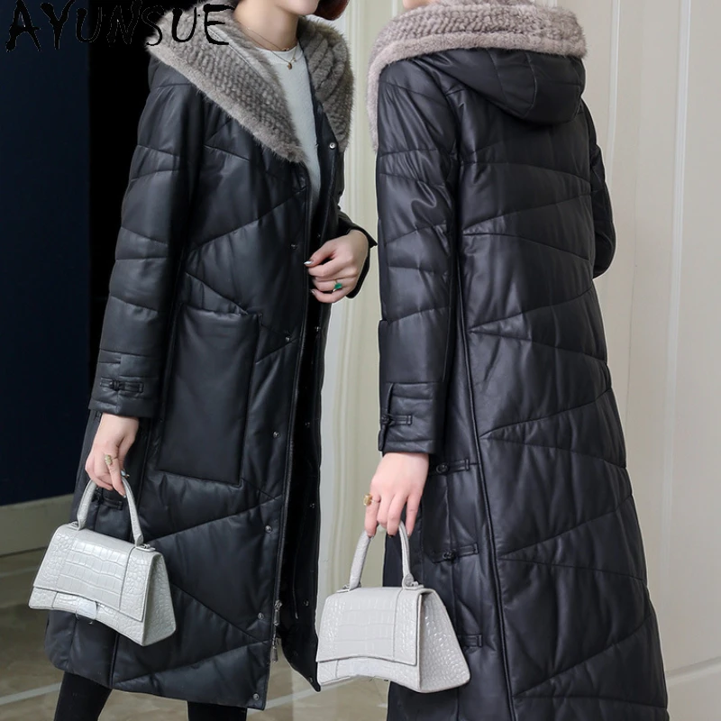 AYUNSUE Genuine Sheepskin Leather Down Jacket Women Clothes White Duck Down Coat Hooded Mink Fur Collar Winter Long Warm Parkas
AYUNSUE Genuine Sheepskin Leather Down Jacket Women Clothes White Duck Down Coat Hooded Mink Fur Collar Winter Long Warm Parkas