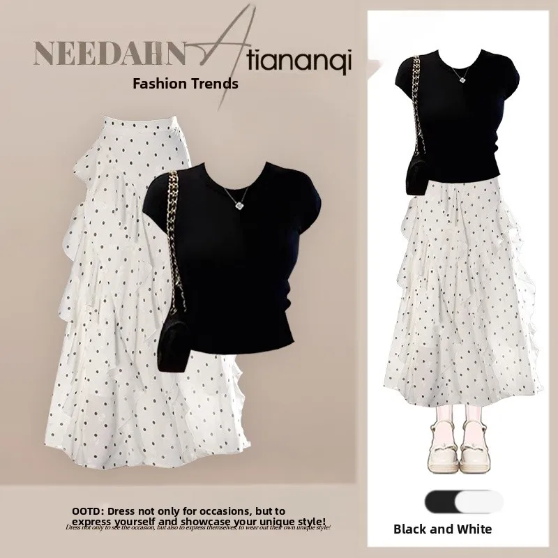 Summer 2026 Slim Fit Short Sleeve T-Shirt And Polka Dot Half Skirt Two Piece Set Design Sensation for plus Size Women
Summer 2026 Slim Fit Short Sleeve T-Shirt And Polka Dot Half Skirt Two Piece Set Design Sensation for plus Size Women