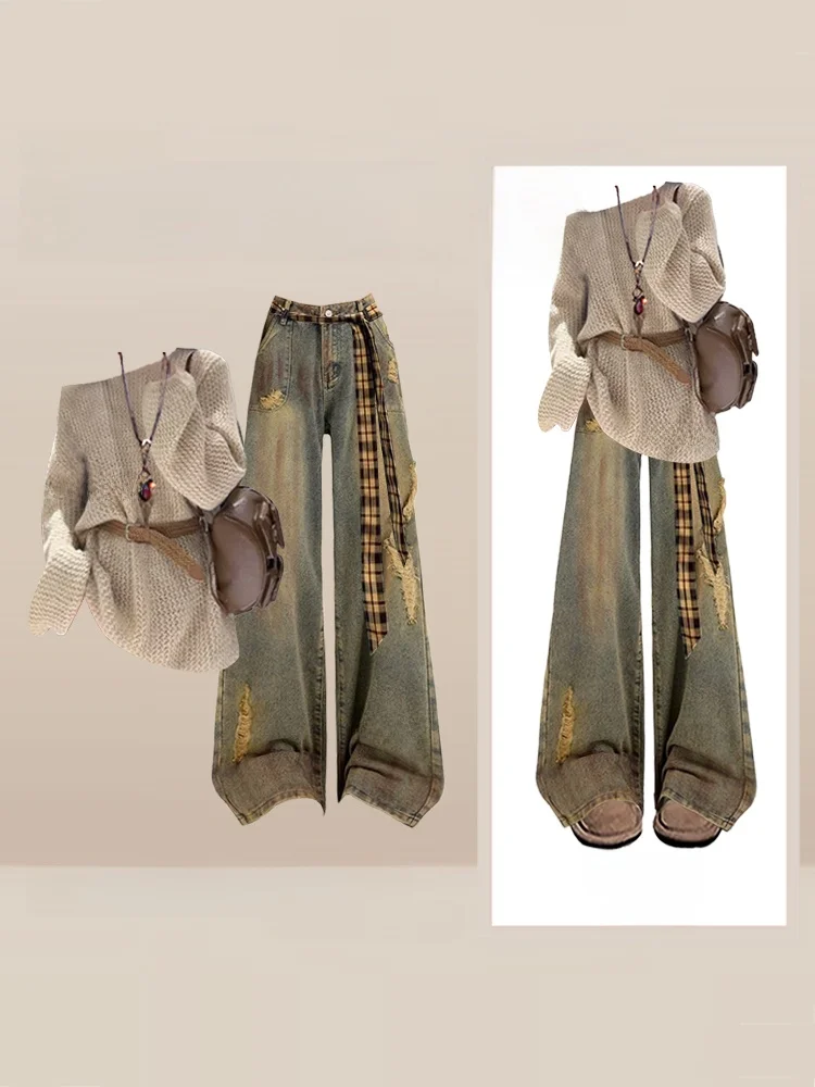 Зимний вязаный свитер Laid-ba в корейском стиле, женский топ-накидка, комплект с джинсами, высокая талия, удлиненный, с вырезом на плечах
Зимний вязаный свитер Laid-ba в корейском стиле, женский топ-накидка, комплект с джинсами, высокая талия, удлиненный, с вырезом на плечах